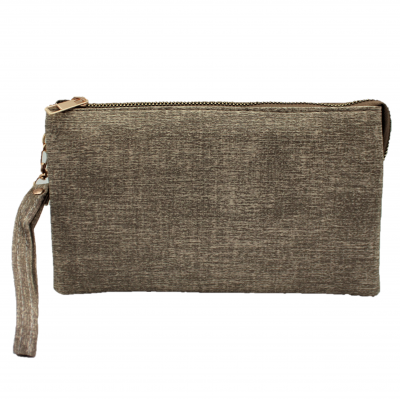 10015- BEIGE PU LEATHER TRI POCKET CLUTCH / CROSS BODY BAG
